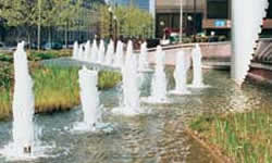 Combining fountain pumps and nozzles to create attractive fountain displays.